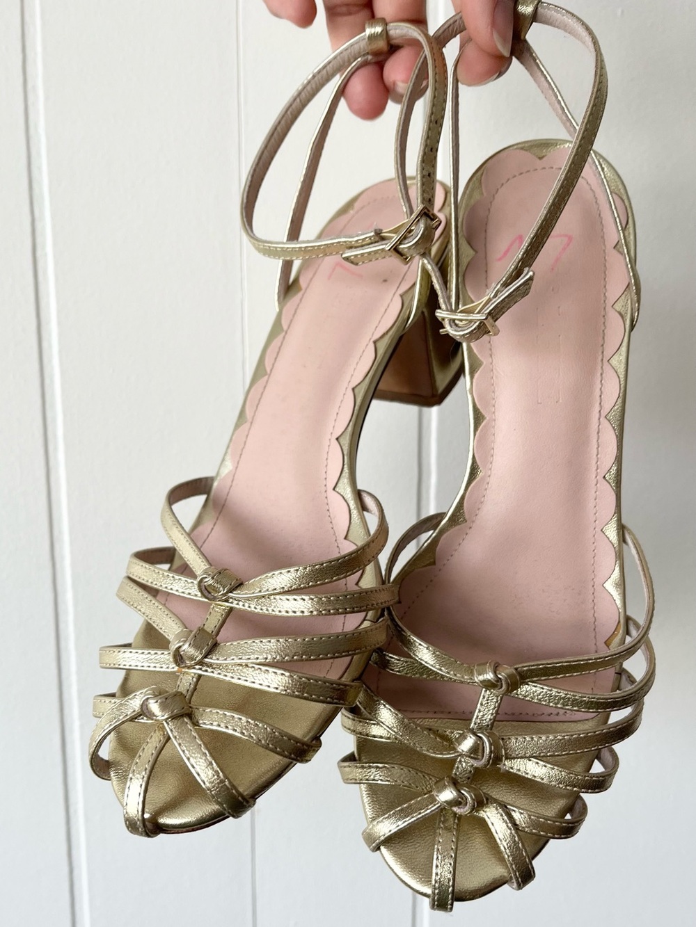 Miss L Fire Strappy Gold Lame Block Heel Sandals